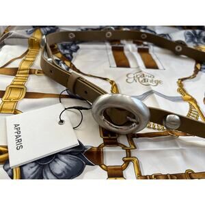 APPARIS Jagger Sans Leather Dome Belt Sepia Brown Silver Studded Skinny Size L